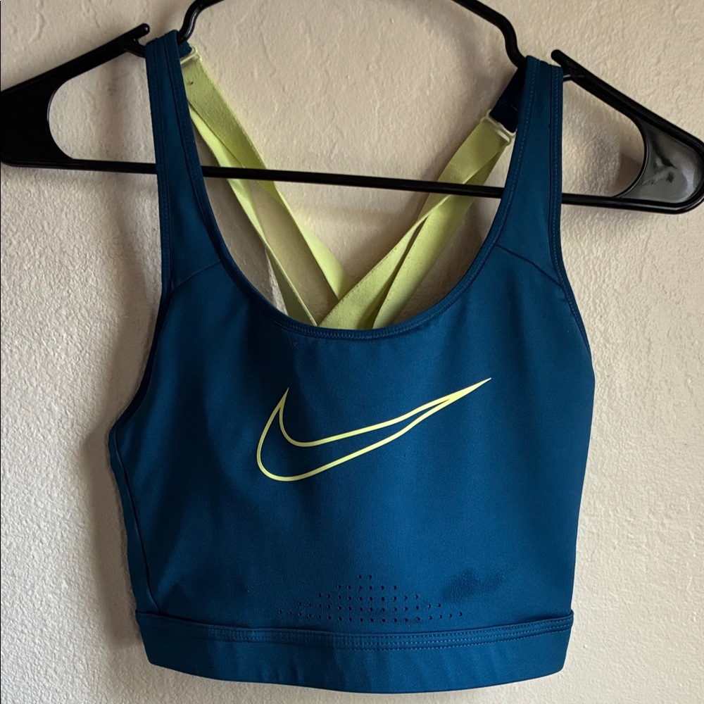 Nike Women's Teal and Yellow Sports Bra